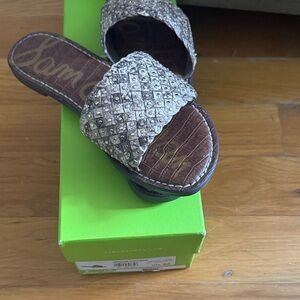 Delman Textured Brown Slide Sandals